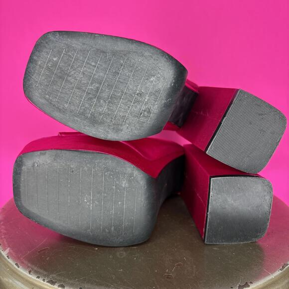 Zara Hot Pink Satin Platform Block Heel Mule Sandal Sz 36 - Picture 7 of 7